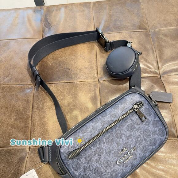 NWT Coach Elias Signature Canvas Belt Bag CZ400 Gunmetal/Denim/Midnight Navy - Picture 4 of 5